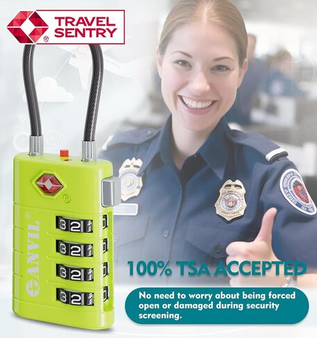 أقفال الأمتعة المكونة من 4 أرقام من ANVIL، أقفال TSA للأمتعة، قلب TSA008 المتقدم، مؤشر تنبيه لقفل السفر الخاص بك، قفل حقيبة السفر. (4، سماوي) in Kuwait