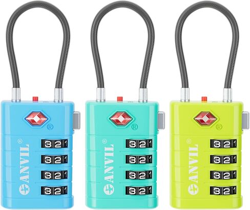 أقفال الأمتعة المكونة من 4 أرقام من ANVIL، أقفال TSA للأمتعة، قلب TSA008 المتقدم، مؤشر تنبيه لقفل السفر الخاص بك، قفل حقيبة السفر. (4، سماوي) in Kuwait