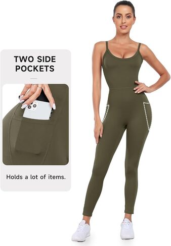 VURTU جمبسوت للتمرين للنساء بدون أكمام، رومبير رياضي قطعة واحدة للتحكم في البطن، بدلة اليوغا مع جيوب in Kuwait