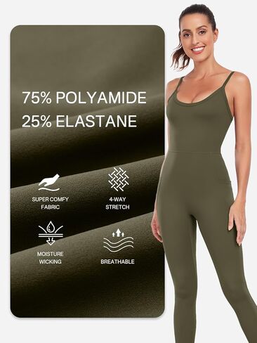 VURTU جمبسوت للتمرين للنساء بدون أكمام، رومبير رياضي قطعة واحدة للتحكم في البطن، بدلة اليوغا مع جيوب in Kuwait