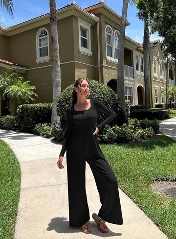 OQQ Women Wide Leg Pants Jumpsuits One Piece Long Sleeve Square Neck Jumpsuits in Saudi Arabia