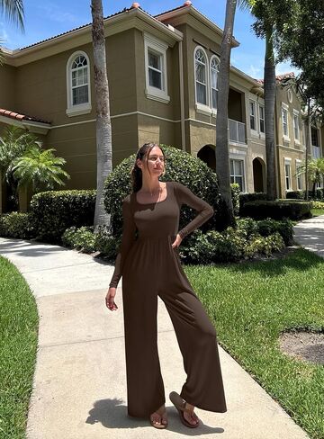 OQQ Women Wide Leg Pants Jumpsuits One Piece Long Sleeve Square Neck Jumpsuits in Saudi Arabia