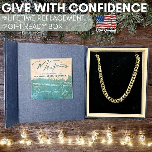 Cuban Link Chain Neckace for Men - Stainless Steel, Personalized Meaningful Message Card with Bible Verse on back, For Anniversary, Birthday, Promise to My Husband, Son, Dad, Boyfriend - Keepsake Gift Box in Kuwait