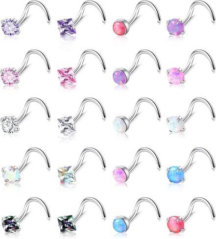 20Pcs 20G Nose Rings Studs Surgical Stainless Steel Nose Studs for Women Colorful Opal CZ Nose Piercing Jewelry Hypoallergenic Nose Jewelry for Women Men in Saudi Arabia