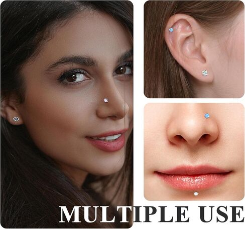 20Pcs 20G Nose Rings Studs Surgical Stainless Steel Nose Studs for Women Colorful Opal CZ Nose Piercing Jewelry Hypoallergenic Nose Jewelry for Women Men in Saudi Arabia
