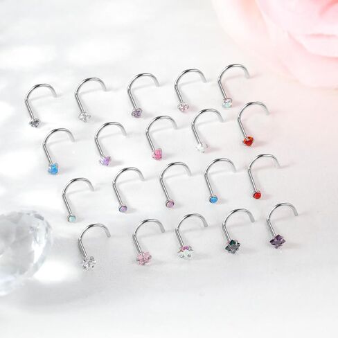 20Pcs 20G Nose Rings Studs Surgical Stainless Steel Nose Studs for Women Colorful Opal CZ Nose Piercing Jewelry Hypoallergenic Nose Jewelry for Women Men in Saudi Arabia