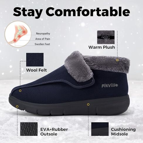 FitVille Diabetic Shoes for Men Wide Width, Warm Slip-on Diabetic Boots with Adjustable Closures, Snow Boots Lymphedema Shoes for Swollen Feet in Saudi Arabia