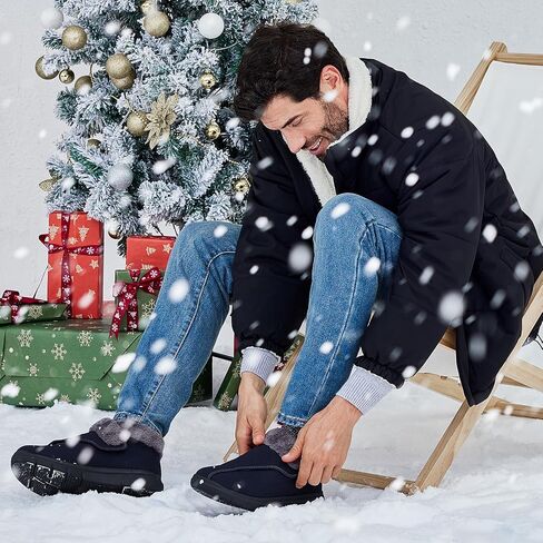 FitVille Diabetic Shoes for Men Wide Width, Warm Slip-on Diabetic Boots with Adjustable Closures, Snow Boots Lymphedema Shoes for Swollen Feet in Saudi Arabia