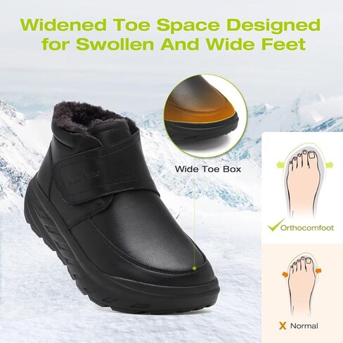 Men's Orthopedic Diabetic Leather Winter Ankle Boots: Wide Toe Box Comfortable Orthotic Arch Support Dress Shoes, Casual Swollen Warm Plantar Fasciitis Walking Shoes for Foot and Heel Pain in Saudi Arabia