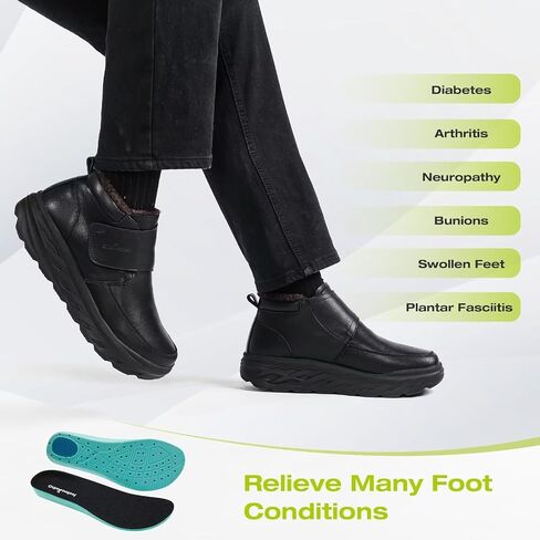Men's Orthopedic Diabetic Leather Winter Ankle Boots: Wide Toe Box Comfortable Orthotic Arch Support Dress Shoes, Casual Swollen Warm Plantar Fasciitis Walking Shoes for Foot and Heel Pain in Saudi Arabia