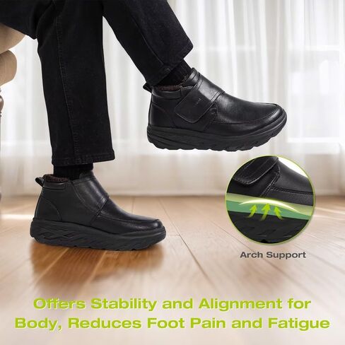 Men's Orthopedic Diabetic Leather Winter Ankle Boots: Wide Toe Box Comfortable Orthotic Arch Support Dress Shoes, Casual Swollen Warm Plantar Fasciitis Walking Shoes for Foot and Heel Pain in Saudi Arabia