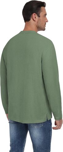 Mens Casual T-Shirt Short/Long Sleeve Crew Neck Soft Tee Shirts Summer Beach Waffle Textured Tops with Pocket in Saudi Arabia