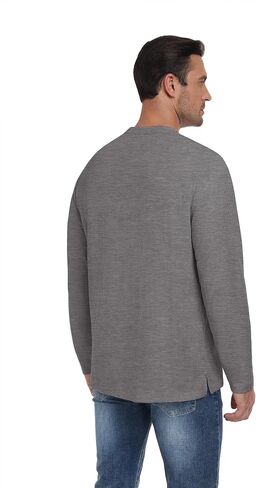 Mens Casual T-Shirt Short/Long Sleeve Crew Neck Soft Tee Shirts Summer Beach Waffle Textured Tops with Pocket in Saudi Arabia