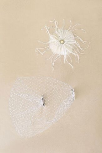 قبعات فاسيناتورز للنساء - مشبك شعر من الريش مع حجاب قابل للفصل وقبعة لحفلات الشاي وطرحة الزفاف in Kuwait