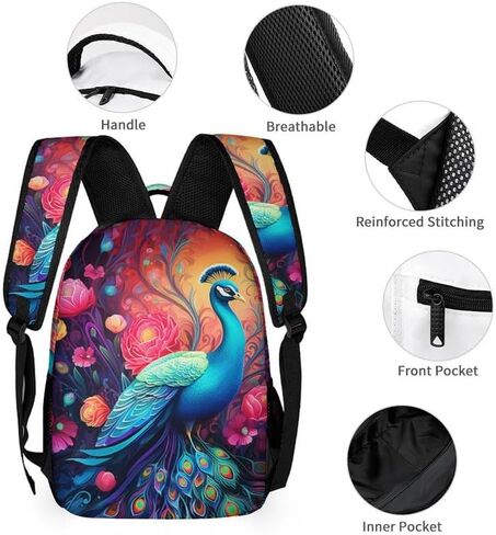 Peacocks Kids Backpack School Backpack Travel Book Bags Back Packs Teenagers 3D Printed Backpack for Boys And Girls in Saudi Arabia