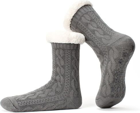 جوارب نسائية محبوكة مع مقابض مضادة للانزلاق، مبطنة بصوف الشيربا الدافئ، هدايا عيد الميلاد المريحة in Kuwait