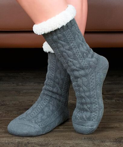 جوارب نسائية محبوكة مع مقابض مضادة للانزلاق، مبطنة بصوف الشيربا الدافئ، هدايا عيد الميلاد المريحة in Kuwait