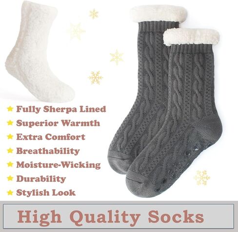 جوارب نسائية محبوكة مع مقابض مضادة للانزلاق، مبطنة بصوف الشيربا الدافئ، هدايا عيد الميلاد المريحة in Kuwait