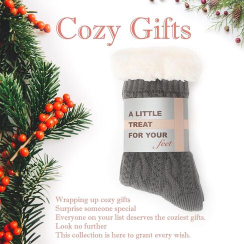 جوارب نسائية محبوكة مع مقابض مضادة للانزلاق، مبطنة بصوف الشيربا الدافئ، هدايا عيد الميلاد المريحة in Kuwait