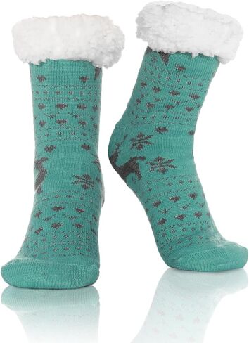 جوارب WOJWSKI النسائية ذات النعال المريحة والمبطنة بالدفء والشتاء الداخلي والمبطنة بالصوف غير قابلة للانزلاق جوارب أرضية الرنة in Kuwait