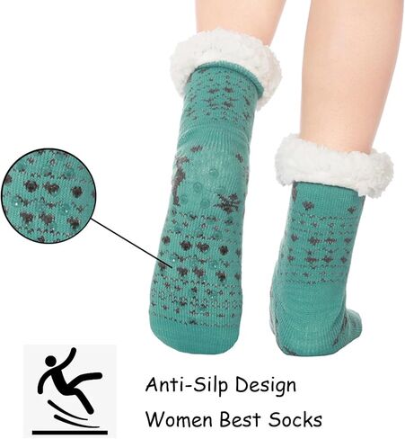 جوارب WOJWSKI النسائية ذات النعال المريحة والمبطنة بالدفء والشتاء الداخلي والمبطنة بالصوف غير قابلة للانزلاق جوارب أرضية الرنة in Kuwait