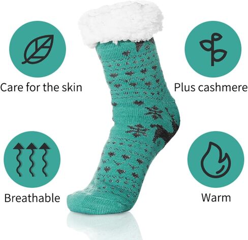 جوارب WOJWSKI النسائية ذات النعال المريحة والمبطنة بالدفء والشتاء الداخلي والمبطنة بالصوف غير قابلة للانزلاق جوارب أرضية الرنة in Kuwait