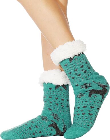 جوارب WOJWSKI النسائية ذات النعال المريحة والمبطنة بالدفء والشتاء الداخلي والمبطنة بالصوف غير قابلة للانزلاق جوارب أرضية الرنة in Kuwait
