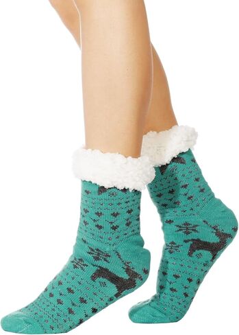 جوارب WOJWSKI النسائية ذات النعال المريحة والمبطنة بالدفء والشتاء الداخلي والمبطنة بالصوف غير قابلة للانزلاق جوارب أرضية الرنة in Kuwait