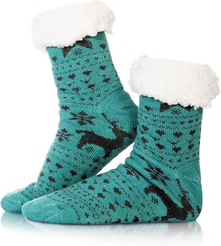 جوارب WOJWSKI النسائية ذات النعال المريحة والمبطنة بالدفء والشتاء الداخلي والمبطنة بالصوف غير قابلة للانزلاق جوارب أرضية الرنة in Kuwait