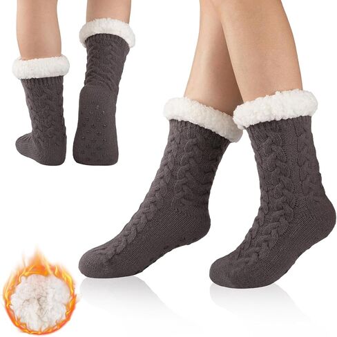 Womens Warm Slipper Socks Winter Knit Fuzzy Cozy Thick Fleece Lined Socks with Grippers Thermal Home Socks in Saudi Arabia