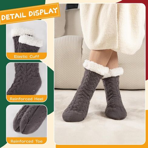 Womens Warm Slipper Socks Winter Knit Fuzzy Cozy Thick Fleece Lined Socks with Grippers Thermal Home Socks in Saudi Arabia