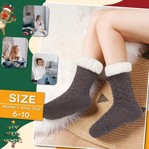 Womens Warm Slipper Socks Winter Knit Fuzzy Cozy Thick Fleece Lined Socks with Grippers Thermal Home Socks in Saudi Arabia