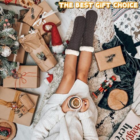 Womens Warm Slipper Socks Winter Knit Fuzzy Cozy Thick Fleece Lined Socks with Grippers Thermal Home Socks in Saudi Arabia