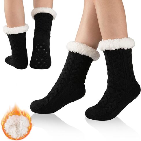 Womens Warm Slipper Socks Winter Knit Fuzzy Cozy Thick Fleece Lined Socks with Grippers Thermal Home Socks in Saudi Arabia