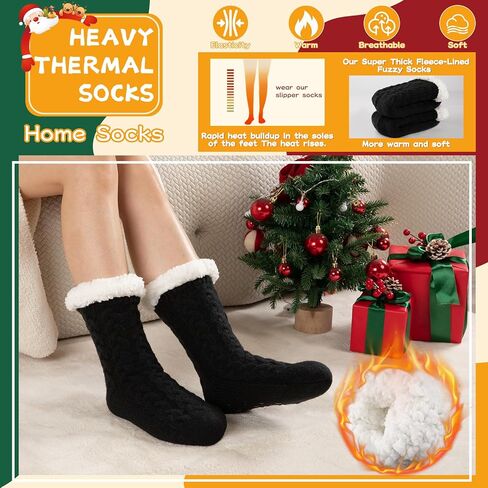 Womens Warm Slipper Socks Winter Knit Fuzzy Cozy Thick Fleece Lined Socks with Grippers Thermal Home Socks in Saudi Arabia