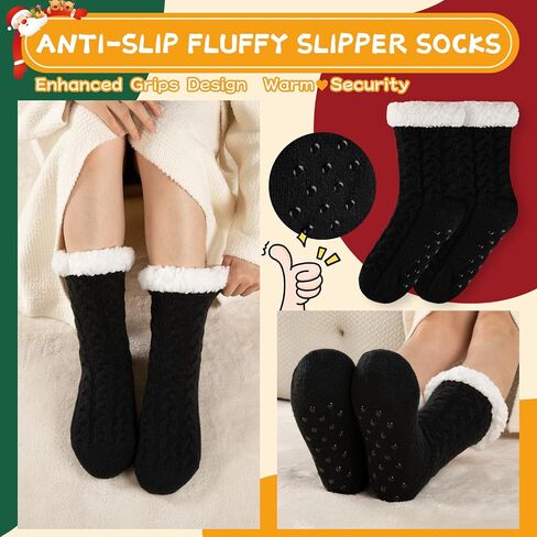 Womens Warm Slipper Socks Winter Knit Fuzzy Cozy Thick Fleece Lined Socks with Grippers Thermal Home Socks in Saudi Arabia