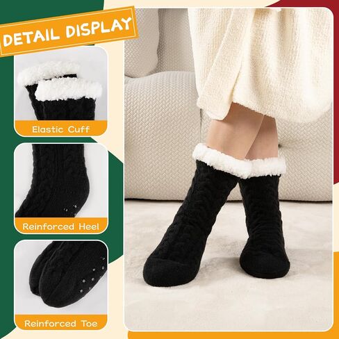 Womens Warm Slipper Socks Winter Knit Fuzzy Cozy Thick Fleece Lined Socks with Grippers Thermal Home Socks in Saudi Arabia
