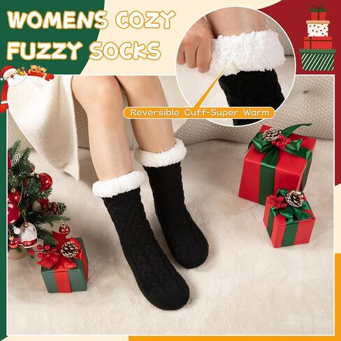 Womens Warm Slipper Socks Winter Knit Fuzzy Cozy Thick Fleece Lined Socks with Grippers Thermal Home Socks in Saudi Arabia