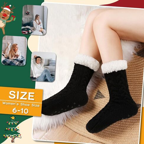 Womens Warm Slipper Socks Winter Knit Fuzzy Cozy Thick Fleece Lined Socks with Grippers Thermal Home Socks in Saudi Arabia