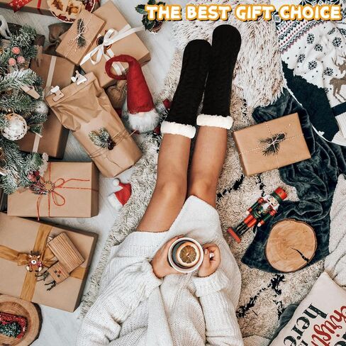 Womens Warm Slipper Socks Winter Knit Fuzzy Cozy Thick Fleece Lined Socks with Grippers Thermal Home Socks in Saudi Arabia