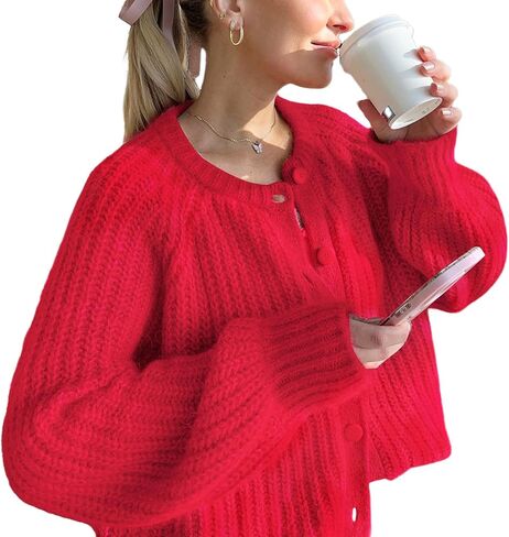 Wyeysyt Womens Cardigan Sweater Button Down Long Sleeve Chunky Soft Knit Sweater Fall Open Front Loose Casual Cardigan Coat in Saudi Arabia