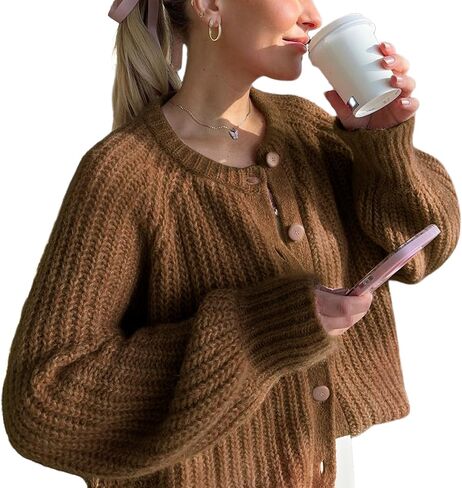 Wyeysyt Womens Cardigan Sweater Button Down Long Sleeve Chunky Soft Knit Sweater Fall Open Front Loose Casual Cardigan Coat in Saudi Arabia