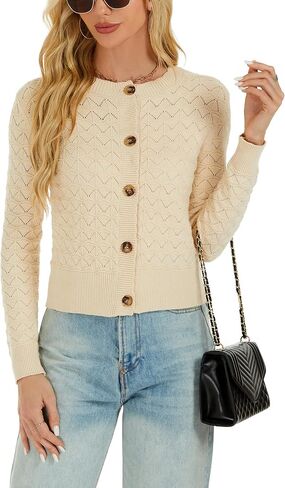 Women's Long Sleeve Cropped Knitted Sweater Cardigan Button Down Open Front Knitted Shrug Sweaters in Kuwait