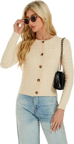 Women's Long Sleeve Cropped Knitted Sweater Cardigan Button Down Open Front Knitted Shrug Sweaters in Kuwait