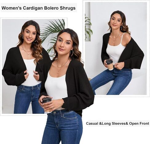 Women's Cardigan Summer 2024 Bolero Shrugs for Dresses Cropped Sweater Long Sleeve Lightweight Open Front Elegant Knit Top. in Saudi Arabia