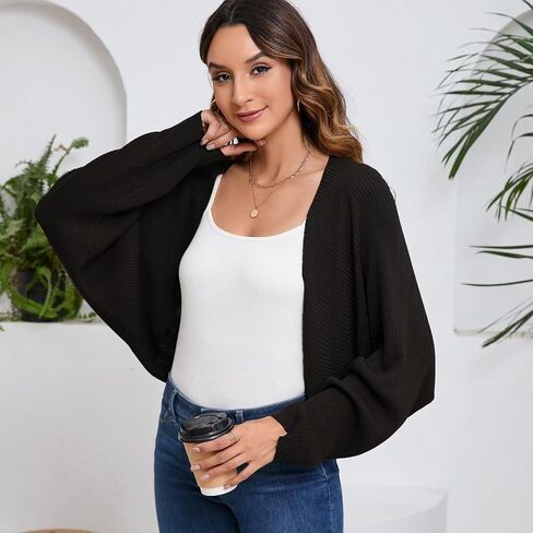 Women's Cardigan Summer 2024 Bolero Shrugs for Dresses Cropped Sweater Long Sleeve Lightweight Open Front Elegant Knit Top. in Saudi Arabia