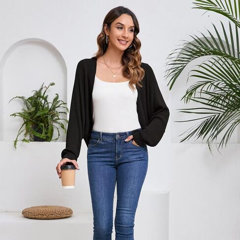 Women's Cardigan Summer 2024 Bolero Shrugs for Dresses Cropped Sweater Long Sleeve Lightweight Open Front Elegant Knit Top. in Saudi Arabia