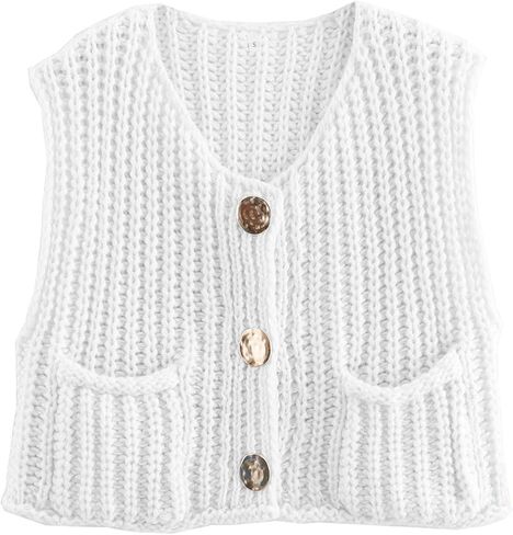 Wyeysyt Womens Sleeveless Crop Knit Cardigan Casual Button Down Cropped Knitted Sweater Vest with Pockets in Kuwait