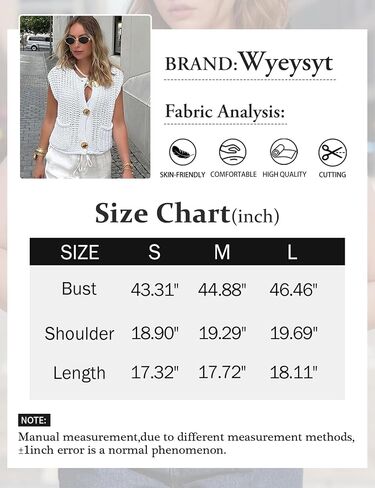 Wyeysyt Womens Sleeveless Crop Knit Cardigan Casual Button Down Cropped Knitted Sweater Vest with Pockets in Kuwait