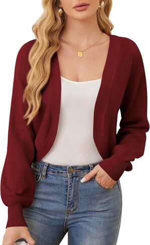 ZAFUL Women's Cropped Cardigan Sweaters Long Sleeve Open Front Short Bolero Shrugs Casual Knit Ribbed Sweater in Saudi Arabia